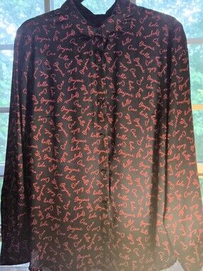BANANA REPUBLIC Classic Fit Navy Blue Blouse with Red Script Print - L
